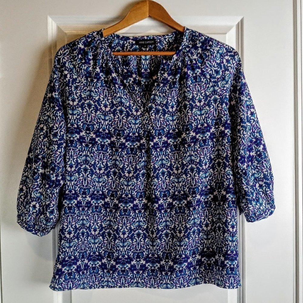 Anne Carson Blue Purple Print Tunic Top